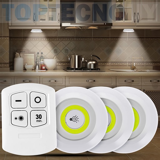 Kit de 3 Luces Led Cob con Control Remoto (9cm)