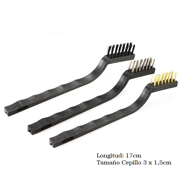 Kit Cepillo de Limpieza Antiestatico x 3u Nylon Acero y Acero Cobreado