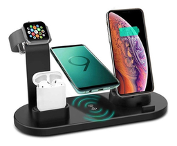 Base cargador Qi 5 en 1 iPhone AirPods Watch Tipo C Micro CARGA RAPIDA 2A 9V BXD-07