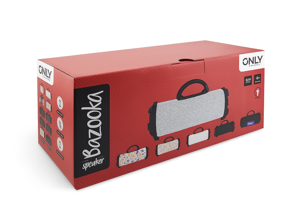 Parlante Portatil Bazooka con diseños BT, micro SD, USB y FM 25x11cm