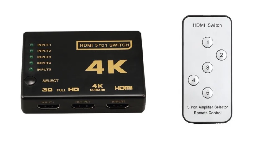 Switch 5 puertos a 1 Hdmi 4K con Control Remoto 4k Full HD 3D