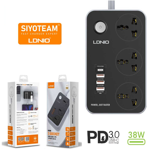 Zapatilla Toma Corriente 2m con 3 USB + PD 38w 3.0 LDNIO SC3412