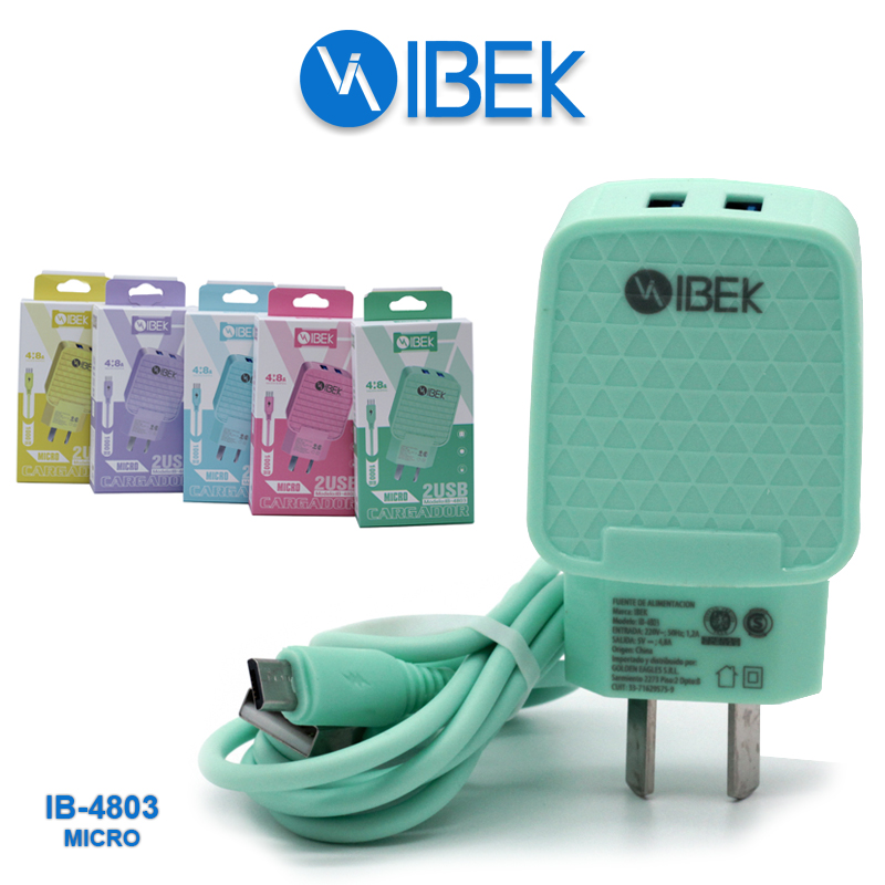 Kit Cargador 2 en 1 Ibek V8 Carga Rapida 4.8A doble usb