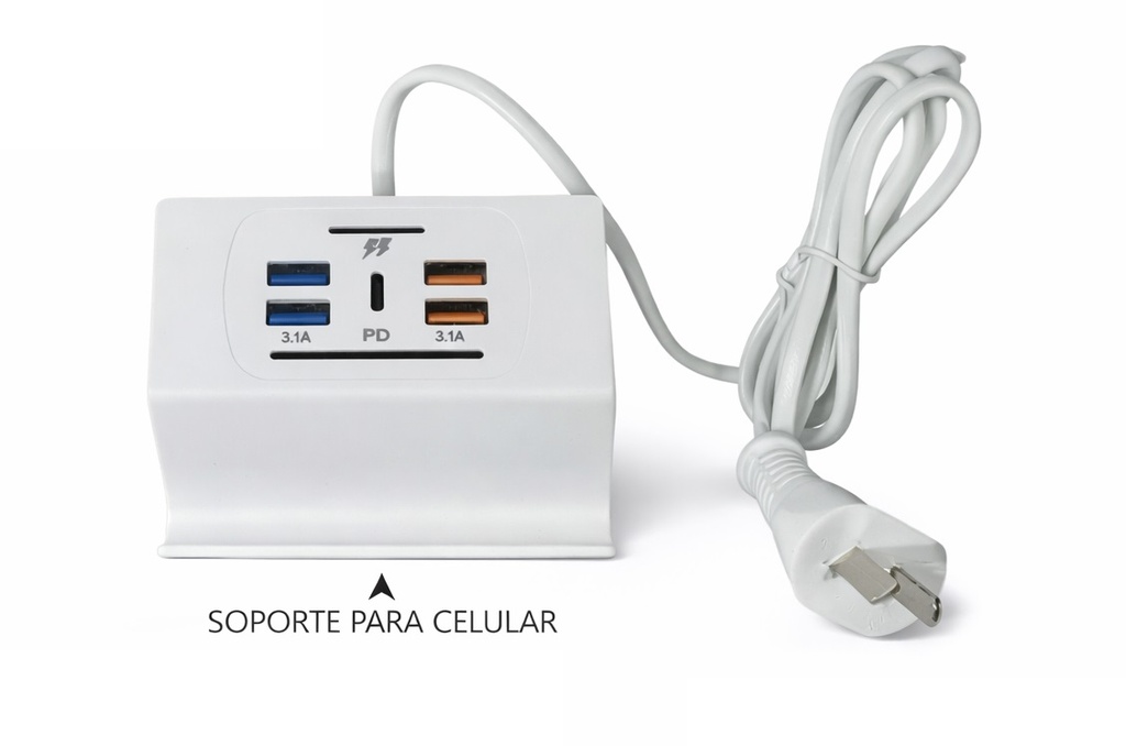 Zapatilla Usb a 220v 4 puertos + PD 3.1A