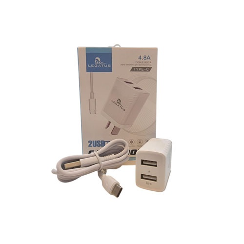 Kit Cargador 2 en 1 Legatus Tipo C Carga Rapida 4.8A doble usb