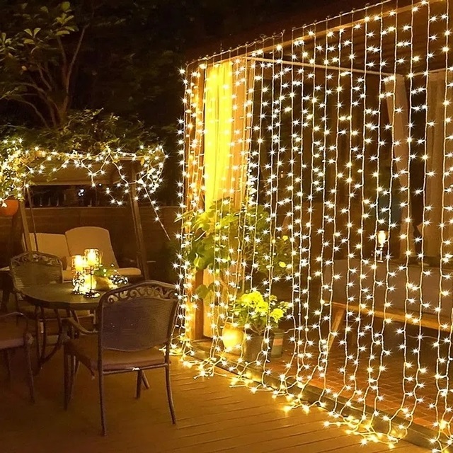 Lluvia Cortina Led Blanco Calido 180 Luces 1,5m x 1,5m