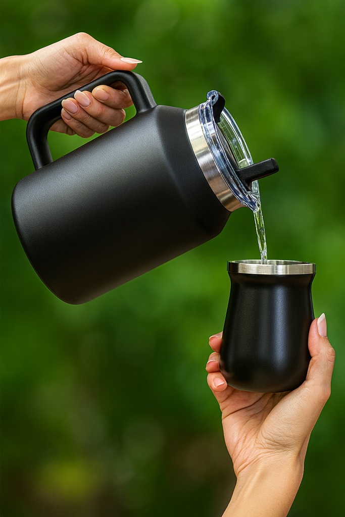 Botellon Termico con doble pico 1900ml + Mate 160ml Terere (Negro)