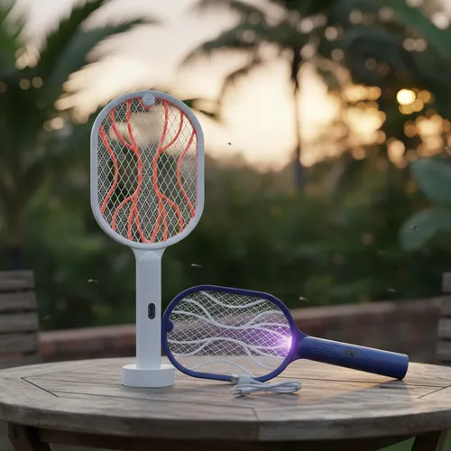 Raqueta Mata Mosquitos Recargable con Base