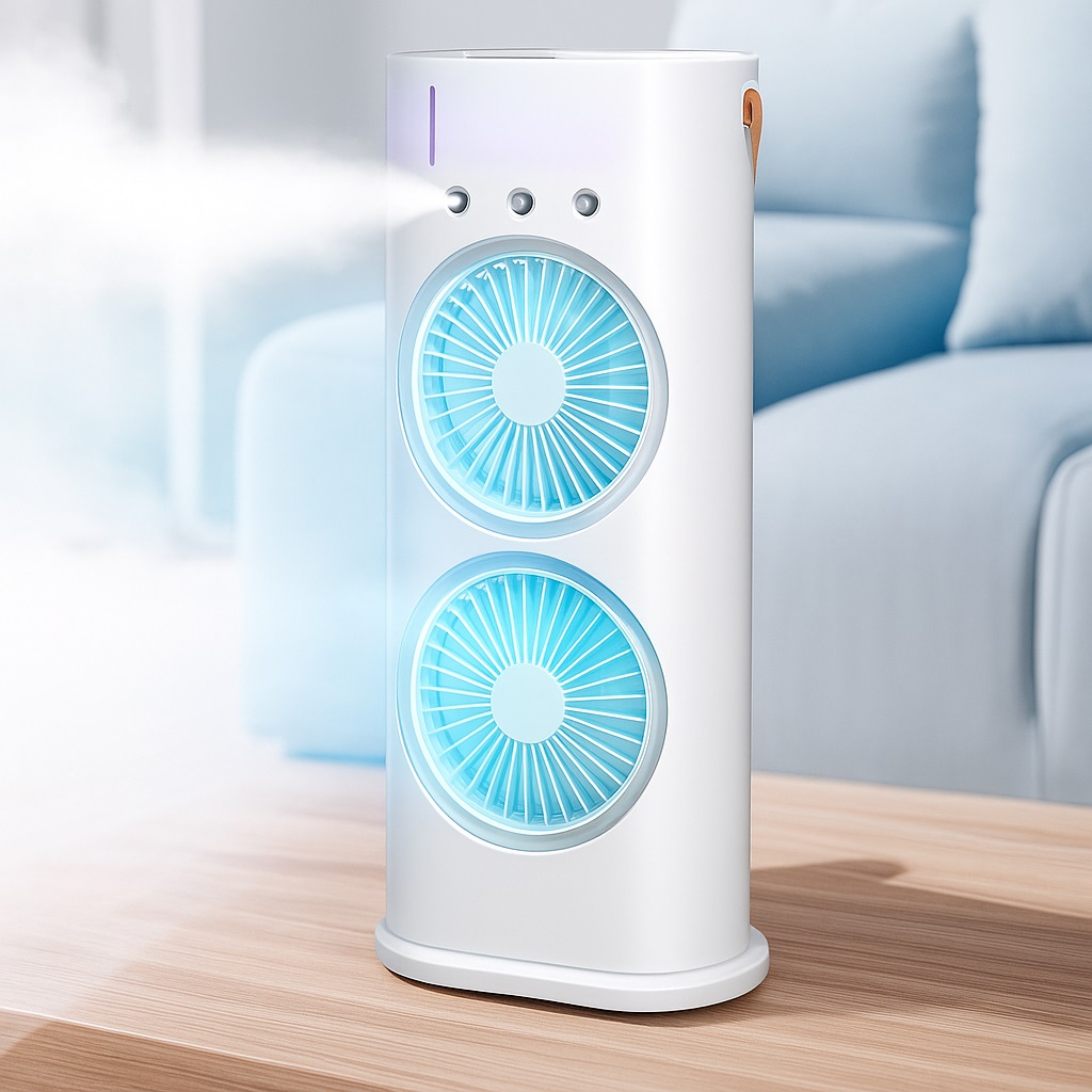 Ventilador refrescante con microgotas Giratorio Usb Doble con Luces (37x14cm)