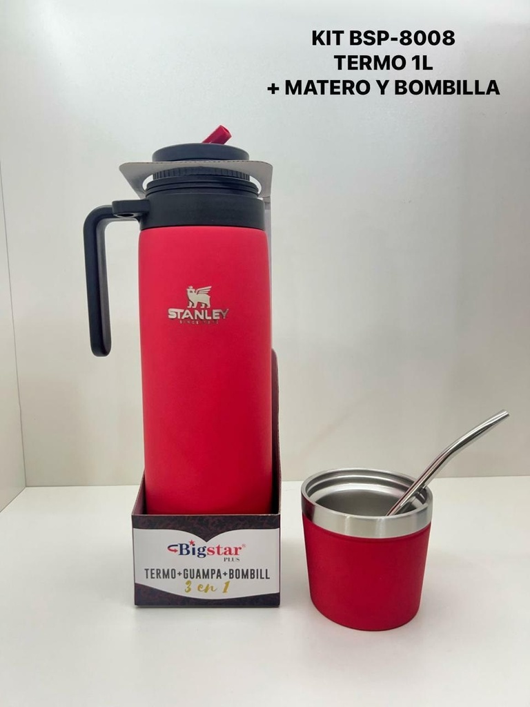 Termo con manija Stanley Engomado + bombilla 1L (varios colores)