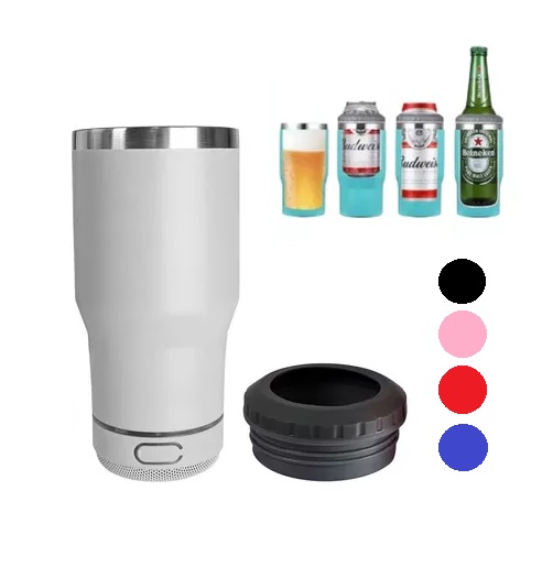 Vaso Termico para Lata Botella con Parlante BT 420ml (Blanco)