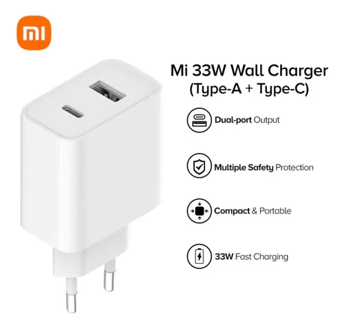 Cargador Cabezal Xiaomi Mi 33W Usb A + Usb C ORIGINAL