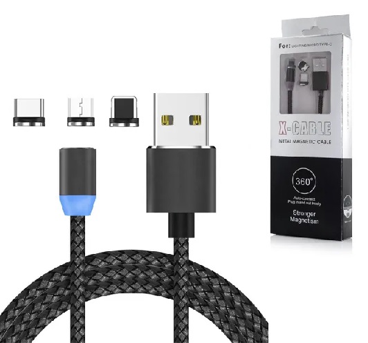 Cable Usb con Iman Acordonado 3 en 1 Tipo C - V8 - Iphone