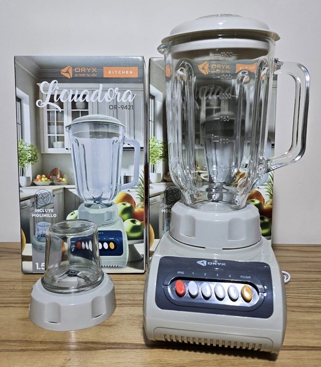 Licuadora 4 Velocidades 1.5L con Molinillo Jarra de Vidrio 400w Oryx