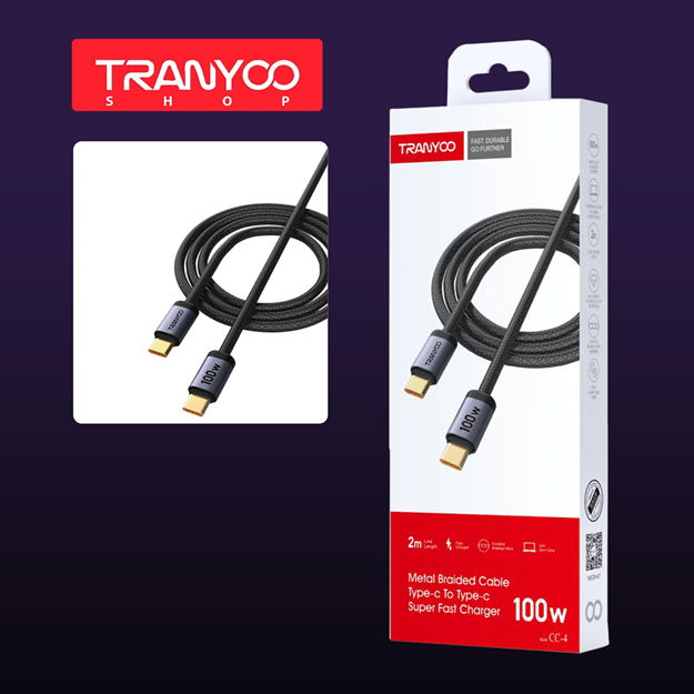 Cable de Carga Rapida Tipo C a Tipo C 100w Malla Metalica 2m Tranyoo CC-4