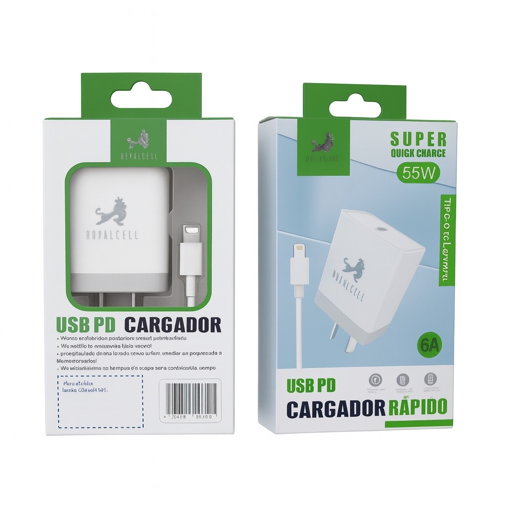 Kit Cargador 2 en 1 Tipo C Carga Rapida 55W Usb C Royalcell