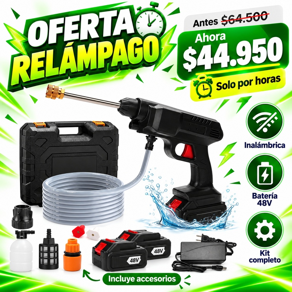Mini Hidrolavadora Inalambrica 2 Baterias 240w 48v
