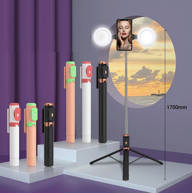 Tripode Baston Selfie Disparador BT Luces Led 110cm JC-16H