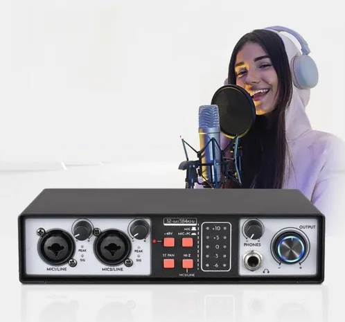 Interfaz de Audio Placa de Grabacion 2 Canales Usb 2.0 Phantom Power 48v YX-X9858