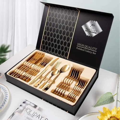 Set de Cubiertos Acero Inoxidable Dorado 24pcs
