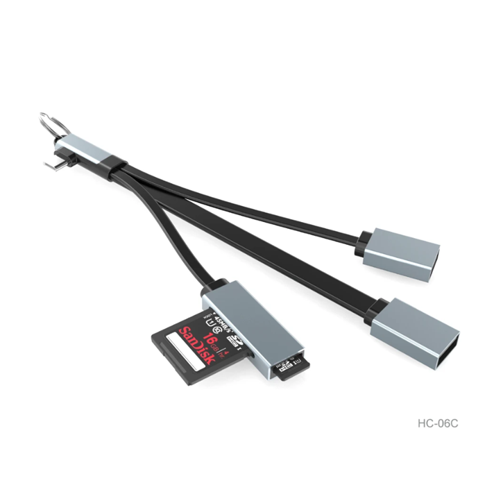 Adaptador 4 en 1 Hub Tipo C a Usb 2.0 - Usb 3.0 - Micro SD - TF HC-06C