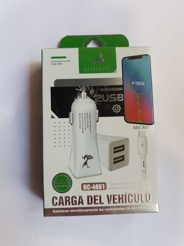 Cargador 12V de Auto V8 2 Usb 4.8A RC-4801