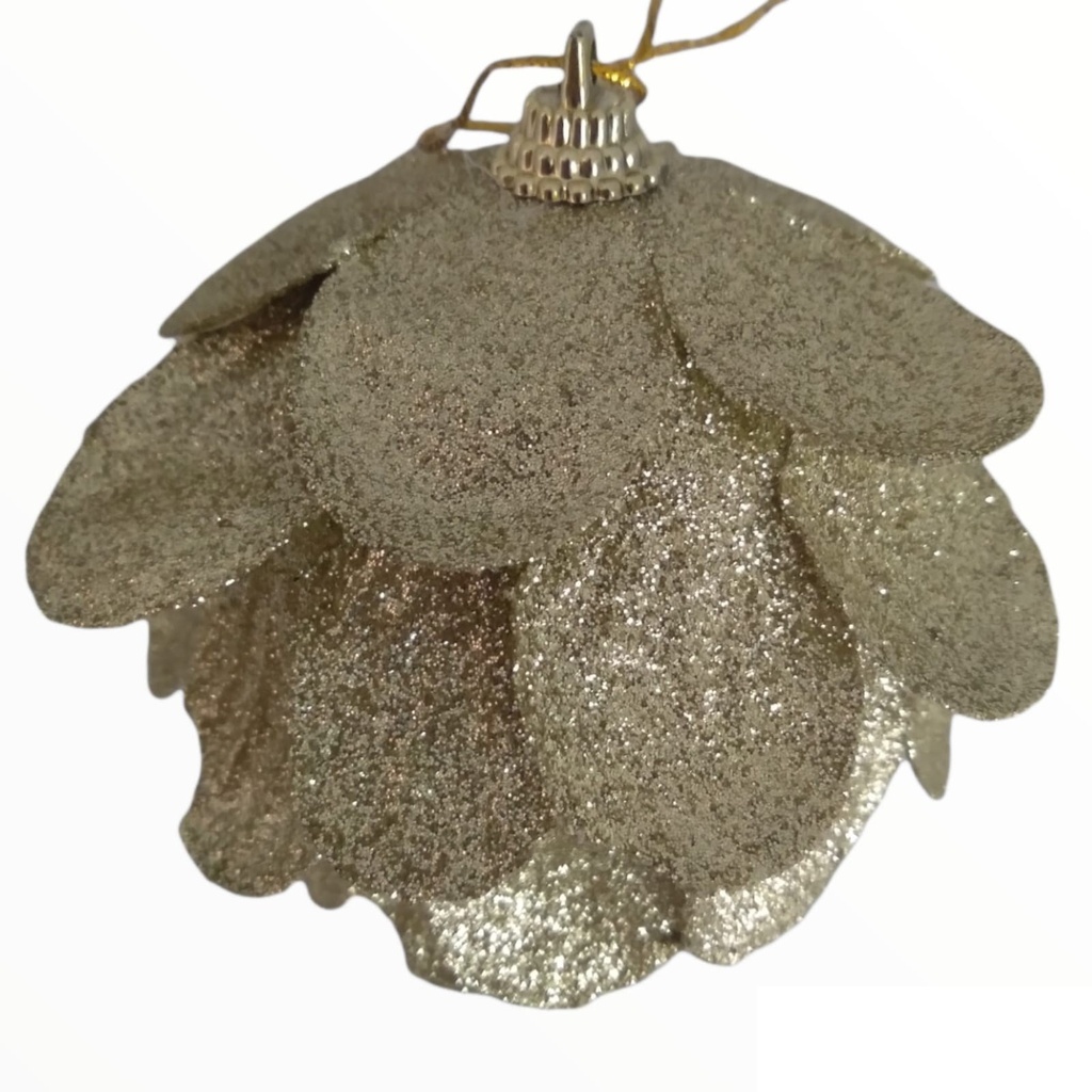 ADORNO GLOBO DORADO CON PETALOS Y BRILLOS 8CM X 3 (XM-051)