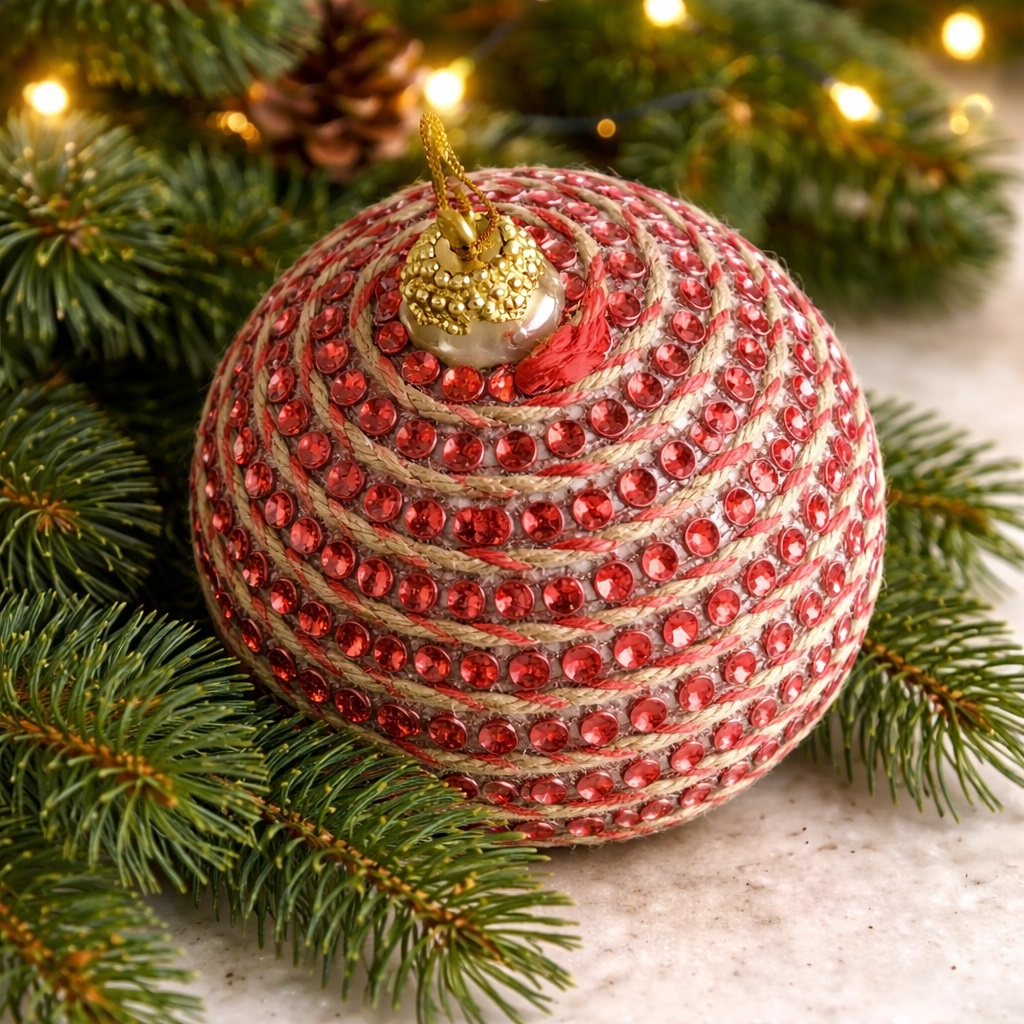 ADORNO GLOBO ROJO CON CORDON Y STRAS 10 CM X 2 (XM-039)