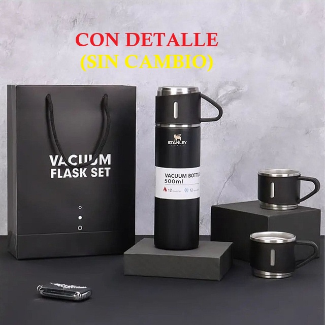 Termo 500ml Stanley + 3 Tazas Termicas Negro (CON DETALLES)