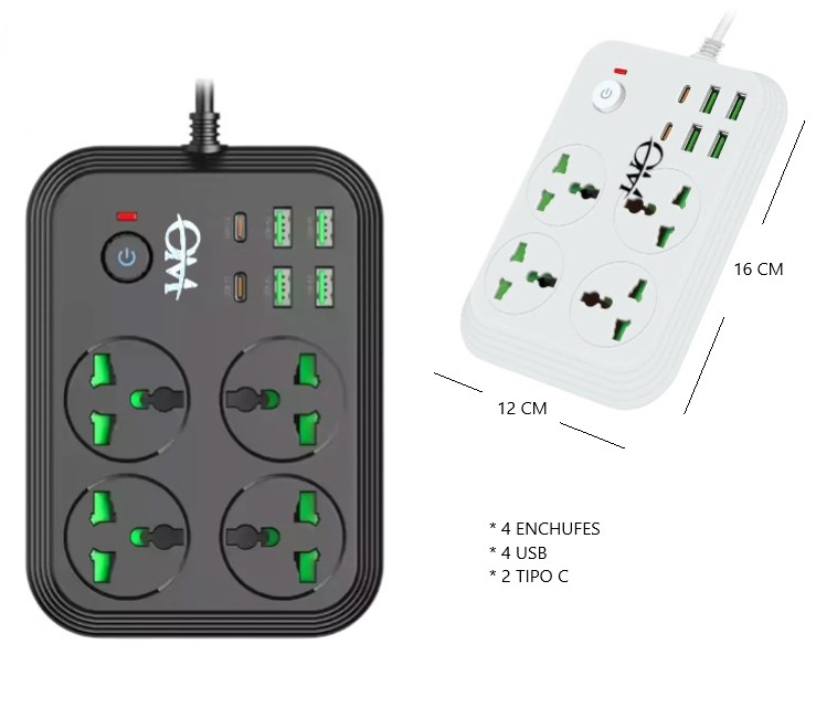 Zapatilla Toma Corriente 4 Tomas + 4 Usb A + 2 Usb C 2m