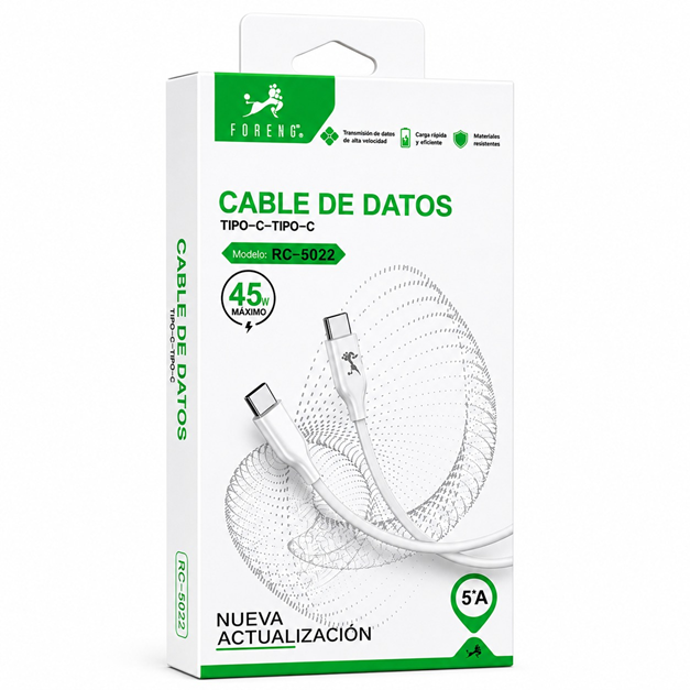 Cable de Datos Carga Rapida Tipo C a Tipo C 5A Royalcell 45W RC-5022 1m