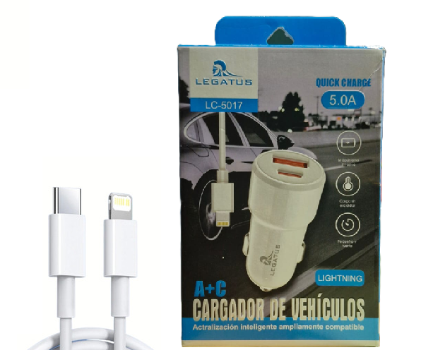 Cargador 12V Lightning PD + USB LC-5017
