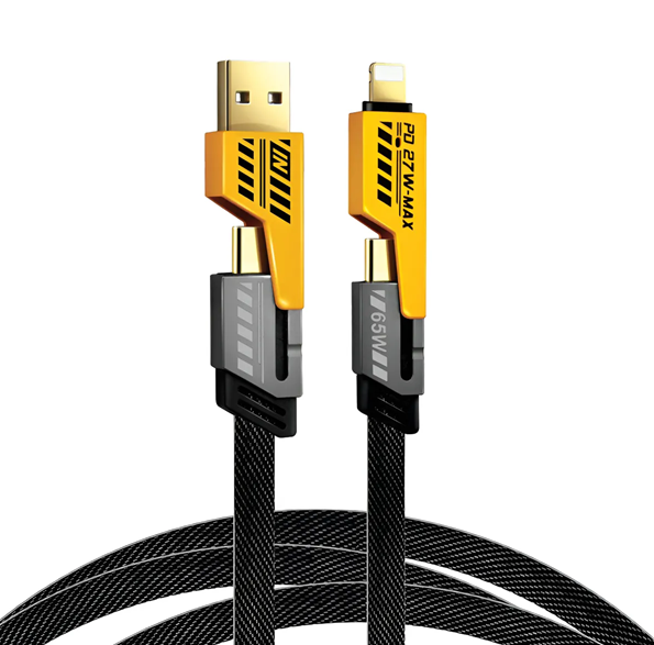 Cable de Datos Carga Rapida 4 en 1 Reforzado PD + Usb + Lightning 65W / 25W