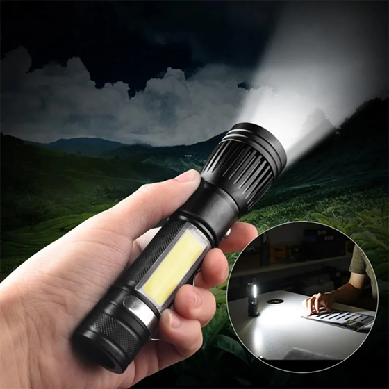 Linterna Tactica Recargable con Zoom Led 3 Modos + Cob