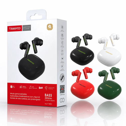 Auricular Bluetooth V5.3 Doble con Base Cargadora Tranyoo T-M01