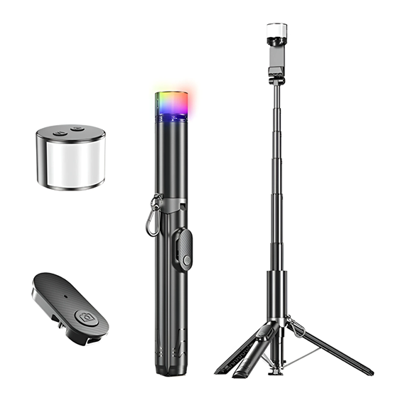 Tripode Baston Selfie Disparador BT con Luz RGB 1,9m