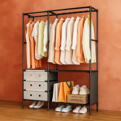 Perchero Organizador de Ropa Doble Multifuncional con Cajones (103x70x41cm)