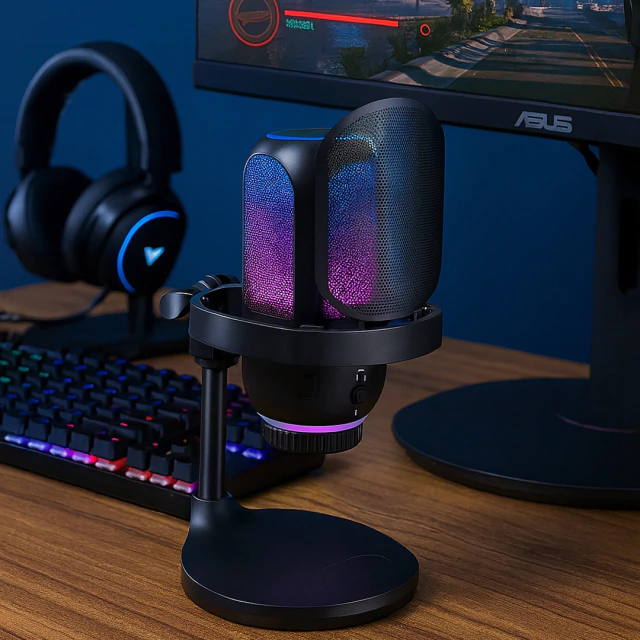 Microfono Profesional Condenser Usb RGB con Base YX-X9860