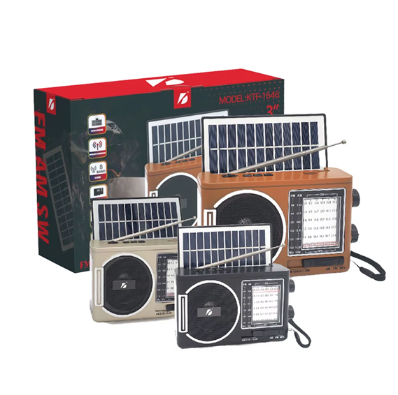 Radio KTF-1646 BT FM AM Usb Sd Aux 8 Bandas Panel Solar Linterna Recargable Retro Vintage (16x10cm)