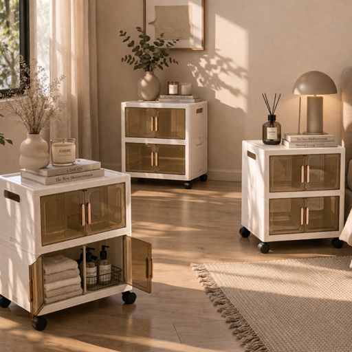 Mueble Organizador con Puertas y Ruedas Dos Niveles (54x45,5cm)