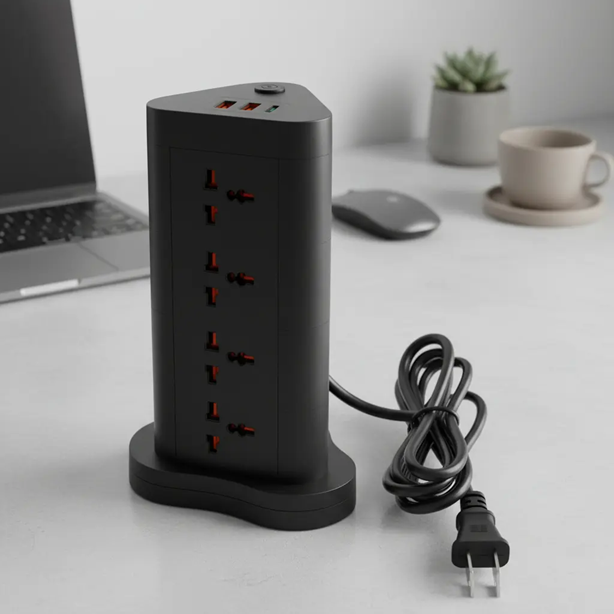 Zapatilla tipo Torre de 12 tomas 2 Usb + PD 1,8m