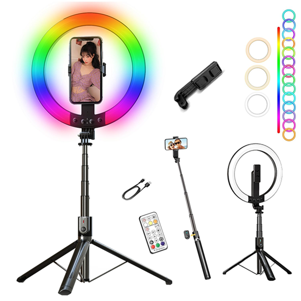 Tripode Baston Selfie Disparador BT 1,9m Incluye Aro Led RGB 10"