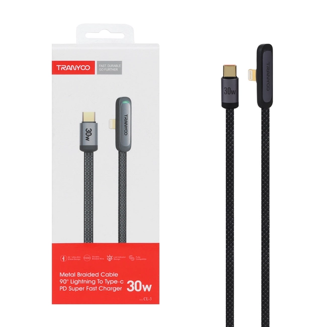 Cable Carga Rapida Mallado 30W Tipo C a Lightning 1,2m CL-3