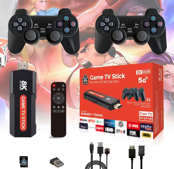 Consola Inalambrica Multijuegos 2 Joysticks + Tv Box 8K HD 5G 64gb X3 Plus