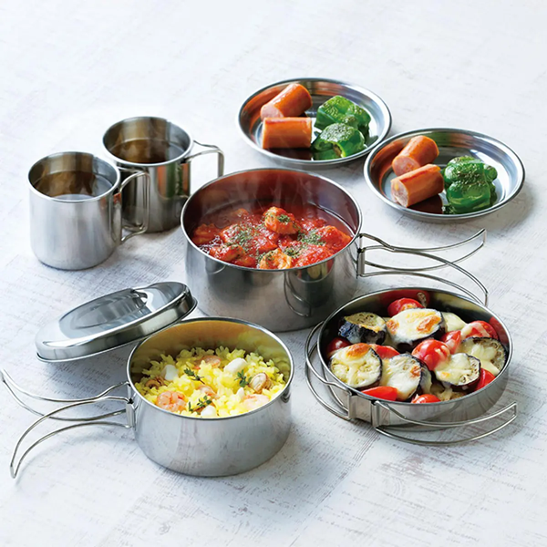Set de Cocina de Acero para Camping 8pcs (Ø15cm - Ø13cm)
