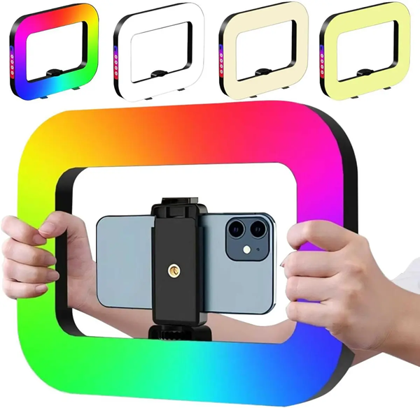 Aro Luz Led Rectangular Rgb con Soporte para Celular (29cm)