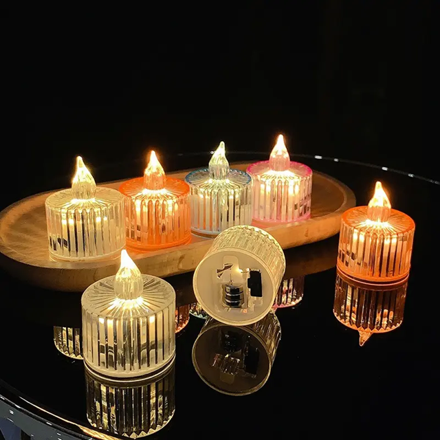 Vela Led Decorativa Acrilico Blanco Calido Rayas 3cm a Pila