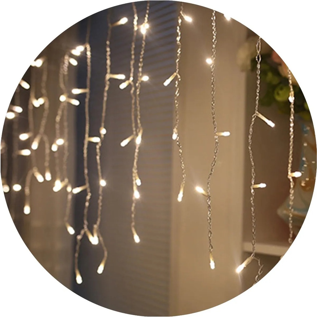 Lluvia Cortina Led Blanco Calido 100 Luces 3m x 0,6m