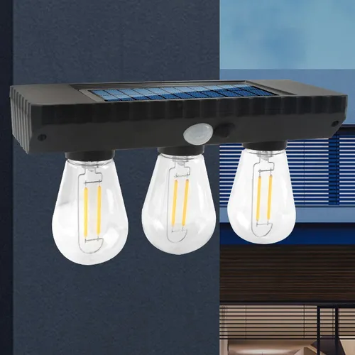 Luz Solar Triple Foco con Filamentos Sensor de Luz y Movimiento