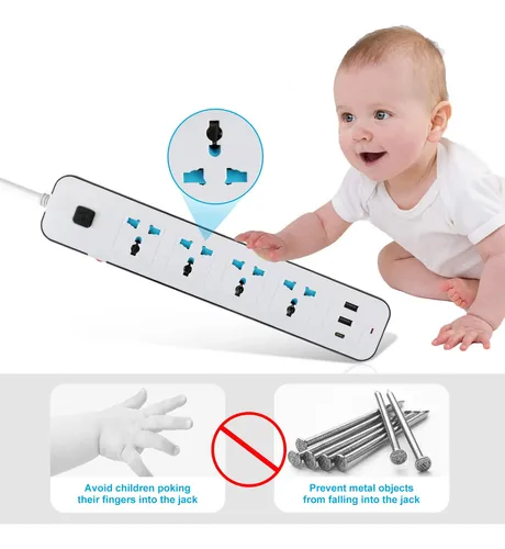 Zapatilla Toma Corriente 4 tomas 2 Puertos Usb + Usb-C 2m